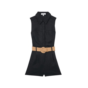 REISS Taylor Linen Sleeveless Belted Playsuit